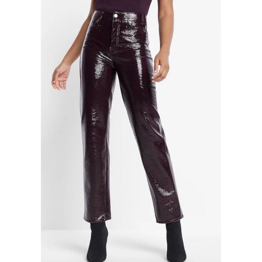 Express Super High Waisted Faux Patent Leather Modern Straight Pant 8R